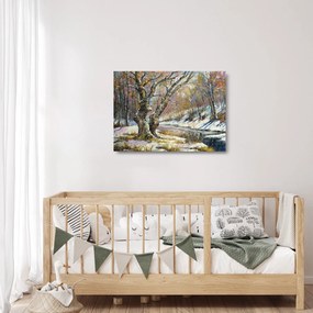 Egy festett téli táj képe (üvegen) (70x50 cm)