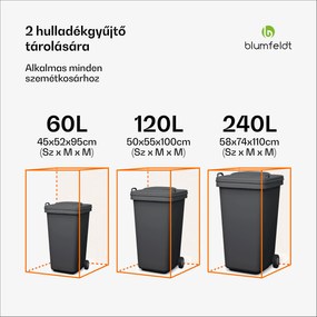 Blumfeldt BinSafe, szemétkosár tároló doboz, 2 szemétkosár, 240 l, zárható, időjárásálló horganyzott acél