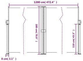 terrakotta behúzható oldalsó napellenző 180 x 1200 cm