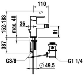 LAUFEN H3410810041141 - Bidé csaptelep kifolyóval, túlfolyóval, LUA króm
