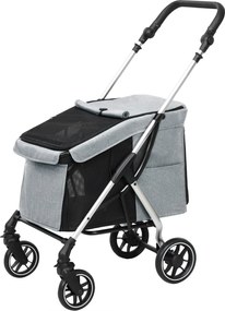 PawHut Összecsukható Kutyakocsi Kicsi Kutyák Számára Univerzális Kerekekkel Alumínium Váz Biztonsági Pánttal Mosható Párna és Hálóablakok 80x48.5x106