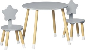HOMCOM Gyerekfa Asztal és 2 Szék Szett Kerek Asztallal Ø59x50 cm és Székek Ø28x51 cm Gyerekbútordarab Játszószoba és Hálószoba Szürke | Aosom