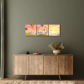 Léggömbök képe a táj felett (órával) (90x30 cm)