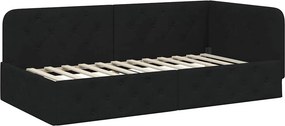 vidaXL Sarokágy keret fejtámlával Fekete 90 x 200 cm szövet