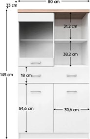 Vitrines szekrény 2D1W1S/80, fehér/tölgy sonoma, TOPTY TYP 02