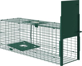Outsunny Élőállat-csapda Acél 1 Bejárattal Patkányok és Egerek számára dim. 80L x 25W x 30H cm sötét zöld | Aosom