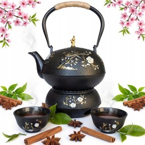 Öntöttvas Vízforraló 1L Gyógynövény Teafőző 2 Db Öntöttvas Csésze Melegítő