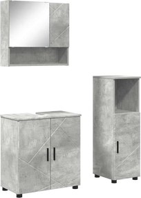 vidaXL Fürdőszoba bútor szett tárolóval 3 pcs Beton szürke Faanyag