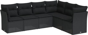 vidaXL 6 részes fekete polyrattan kerti ülőgarnitúra párnákkal