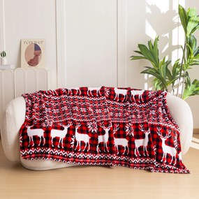 Nordic Deers karácsonyi mikroplüss takaró, piros 200×220 cm