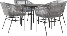 vidaXL 5 részes szürke polyrattan üveg kerti étkezőgarnitúra párnával