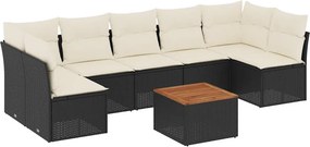 vidaXL 8 részes fekete polyrattan kerti ülőgarnitúra párnákkal
