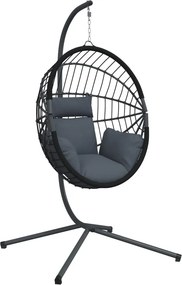 vidaXL antracitszürke rattan és acél függő kagylószék állvánnyal