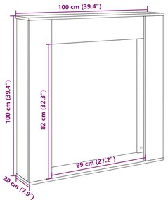 füstös tölgy színű szerelt fa kandallóburkolat 100x20x100 cm