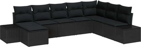 vidaXL Kerti Kanapé Szett párnával tárolóval 8 pcs Fekete polirattan