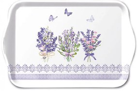 Levendula virágos műanyag konyhai kis tálca 13x21 cm Lovely lavender white