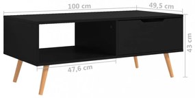 fekete szerelt fa dohányzóasztal 100 x 49,5 x 43 cm