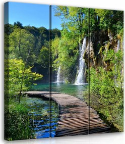 Vászonkép 90x100 Természet vízesés erdő tó nyugalom harmónia frissesség zöld