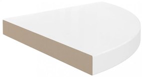 magasfényű fehér MDF lebegő sarokpolc 25 x 25 x 3,8 cm