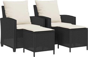 vidaXL 4 részes fekete polyrattan kerti ülőgarnitúra párnákkal