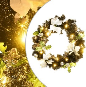vidaXL fekete PVC karácsonyi koszorú LED-ekkel 60 cm