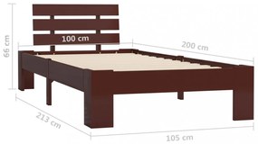 sötétbarna tömör fenyőfa ágykeret 100 x 200 cm