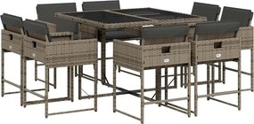 vidaXL 9 részes szürke polyrattan kerti étkezőgarnitúra párnával