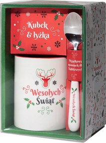 Mikulás Ajándék karácsonyi bögre kanál felirat Boldog karácsonyt!