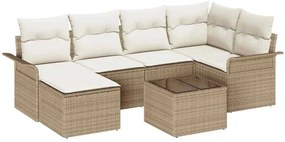 vidaXL Kerti Kanapé Szett tárolóval 7 pcs Bézs polirattan