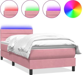 vidaXL rózsaszín bársony rugós és LED-es ágy matraccal 90x210 cm