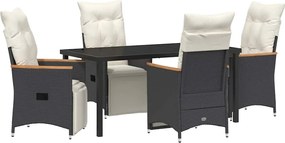 vidaXL Kert étkező szett párnával 5 pcs Fekete polirattan