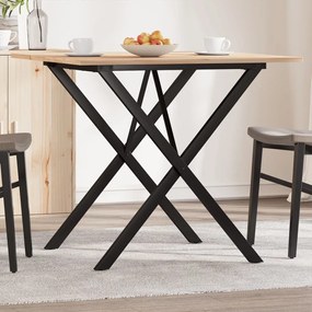 Tömör fenyőfa és acél étkezőasztal X-vázzal 80x80x75 cm
