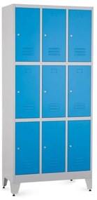 Fém szekrény - 9 doboz, 90 x 45 x 196,5 cm, helyreigazítással, hengerzár, kék - ral 5012