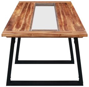 Tömör akácfa és üveg étkezőasztal 180 x 90 x 75 cm