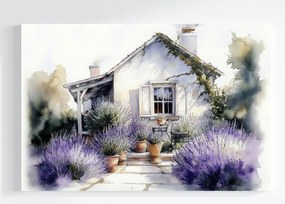 Vászonkép Canvas Tájkép Ház Kunyhó Kert Terasz Virágok Levendula 60x40