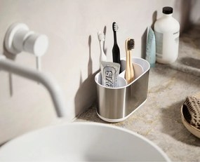 Ezüstszínű rozsdamentes acél fogkefetartó állvány Duo Steel – Joseph Joseph