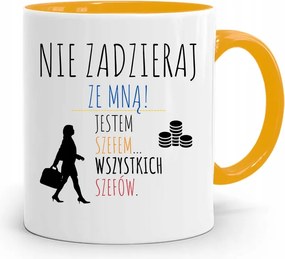 Sárga Bögre Ajándék A Főnöknek Ne Szórakozz Velem fényképes nyomattal