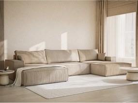 Bézs zsenília kinyitható-tárolóhelyes sarokkanapé (U alakú) Kyoto – Maison de Rêve