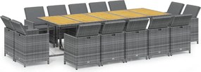 vidaXL 15 részes szürke polirattan kerti étkezőgarnitúra párnákkal