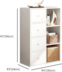 Komód hálószoba nappali bútor 4 ajtós szekrény 50x24x106 cm fehér PN02