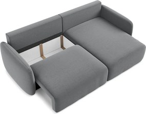 Szürke bársony kinyitható-tárolóhelyes sarokkanapé (jobb oldali-heverő résszel) Kalena – Makamii