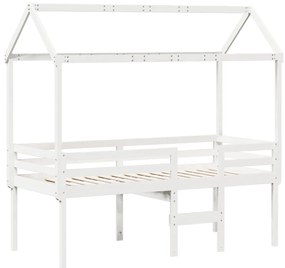fehér tömör fenyőfa magasított ágy tetővel 90 x 190 cm