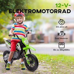 AIYAPLAY elektromos motorkerékpár gyerekeknek, 12 V-os zenés gyermekjármű edzőkerekekkel, zöld