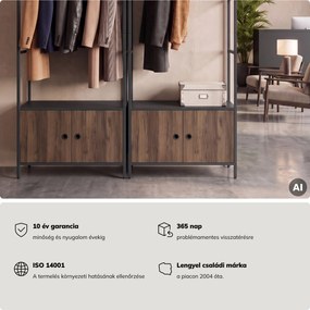 Irodai polc nyitott ruhaakasztó rúddal, recepcióra és váróterembe, fém, antracit/dió, 800x2200x400 mm: ARIEL Eco Design