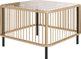 Outsunny Poly Rattan Kerti Asztal, 65 x 65 x 43 cm, Időjárásálló Négyzet Asztal Üveg Top Kávézó Asztal Erkély Asztal Kerti Bútor Kerthez, Teraszhoz, E