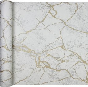 Tapéta Kő Márvány Fehér Arany Vinyl Zsinórok Flizelin