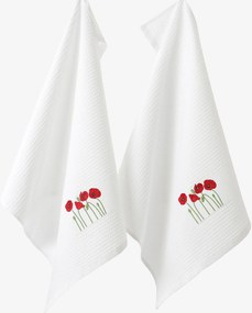 Goldea hímzett waffle konyharuha - pipacsok fehér alapon 50 x 70 cm