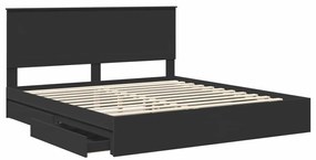 vidaXL Tárolós Ágy fejtámlával fiókkal Fekete 200 x 200 cm Faanyag