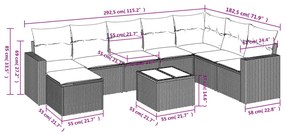 9 részes bézs polyrattan kerti ülőgarnitúra párnákkal