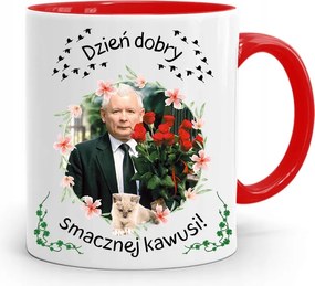 Piros Vicces Bögre Jaroslaw Kaczynski fényképes nyomattal